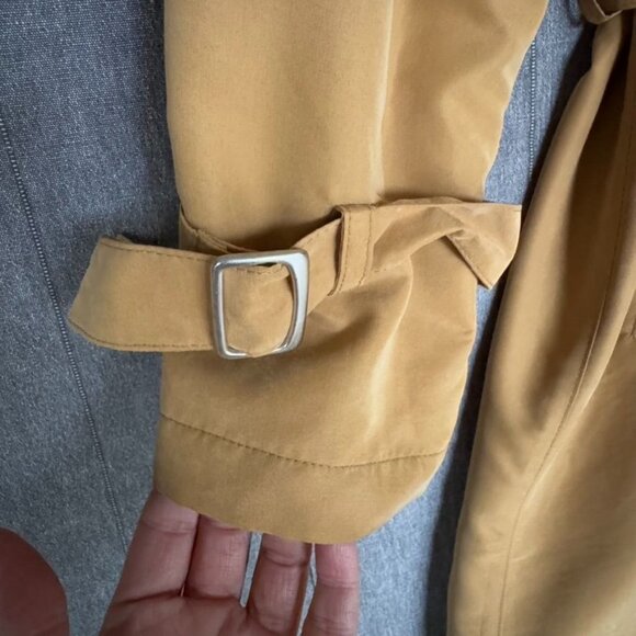 90s Vintage Jones New York Tan Rayon Lined Belted Maxi Trench Coat Size Large - Picture 5 of 17